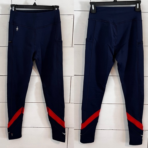 Smartwool Merino Sport Fleece Colorblock Tights. Deep Navy/Red. Size Sma… - Picture 1 of 10